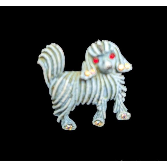 Puppy Dog brooch pen blue Maltese poodle 1.5 in - Picture 1 of 5